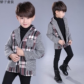 童装 男童衣服连帽服加厚呢大衣 春秋外套棉风衣儿童呢大衣2017新款