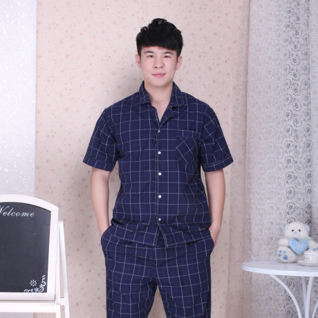 EIDIFY(英迪飞)2014<em>夏男式</em>梭织<em>棉</em>格子撞色<em>睡衣</em>