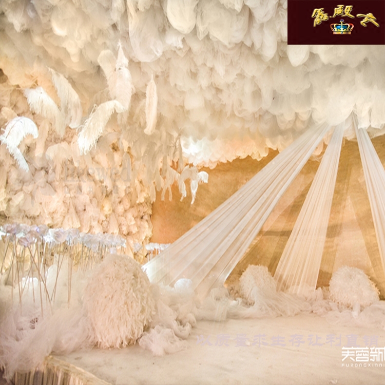 婚庆道具云顶纱 吊顶纱幔 婚礼雪纱 t台路引纱 t台裙 吊顶云朵纱