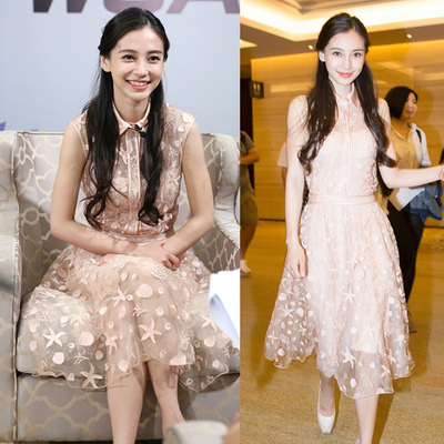 [打折促销] 2015夏angelababy杨颖明星同款连衣裙欧根纱女复古中长