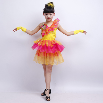 六一儿童节表演服女童纱裙儿童舞蹈服大裙摆舞台服 送头花 手套