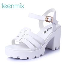 聚Teenmix/天美意夏专柜同款-牛皮革女皮凉鞋6K205BL6图片
