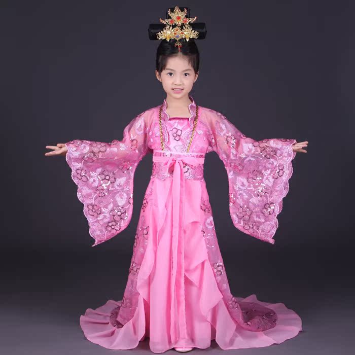 儿童贵妃古装 女童古代小贵妃拖尾服装 唐朝公主汉服舞蹈演出新款