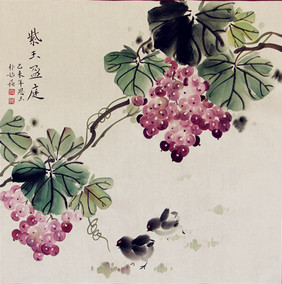 硕果累累 三尺斗方葡萄花鸟画手绘国画 茶楼酒楼装饰字画 未装裱