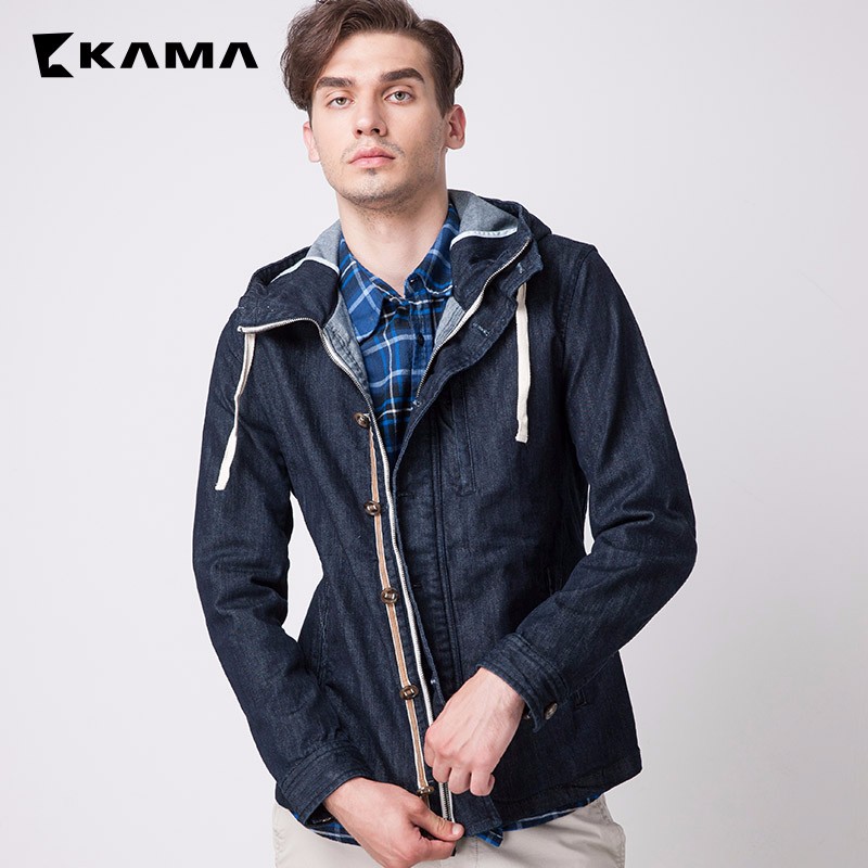 卡玛kama 宽松牛仔夹克男连帽合体版休闲百搭外套男 2316715