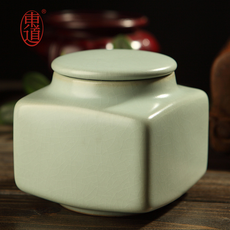恒福东道汝窑茶具正品方圆二两茶叶罐陶瓷礼盒包装景德镇汝窑开片