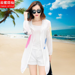 户外防晒衣女装2017夏季新款沙滩衣服薄透气中长款大码白色短外套