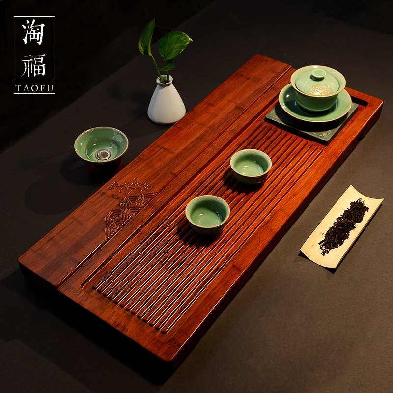 祥福 单层排水茶盘 大号重竹茶盘竹制功夫竹茶盘竹茶海茶台茶托盘