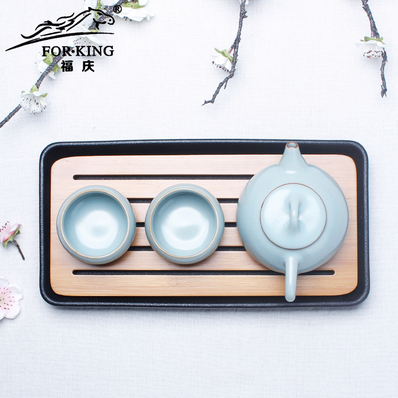 福庆 茶具套装 汝窑石瓢壶功夫茶具干泡整套旅行茶具特价开片可养