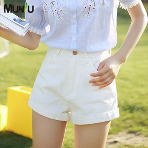 韩版高腰牛仔短裤女