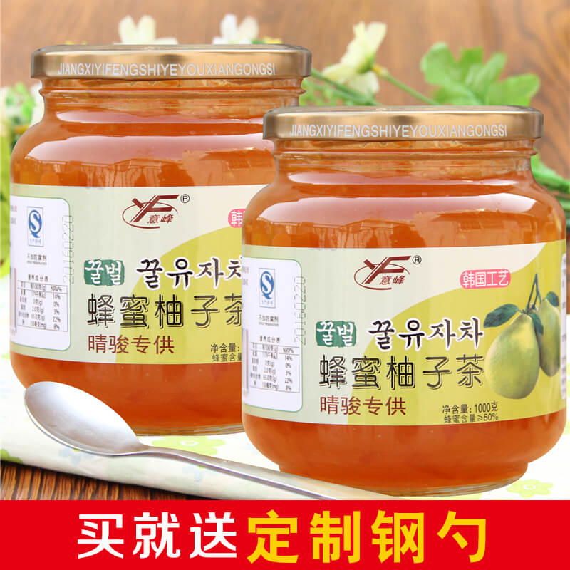送钢勺 意峰蜂蜜柚子茶1000g/1kg*2瓶韩国风味蜜炼酱水果茶冲饮品