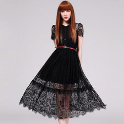 2015夏大码修身时尚蕾丝包臀短袖连衣裙短裙