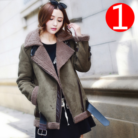 淘宝网购物-<em>鹿皮绒羊羔毛</em>机车<em>外套</em>冬<em>女加厚</em>加
