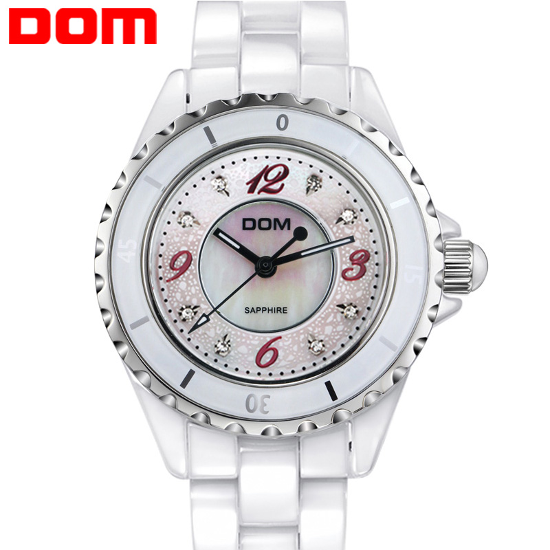 [2015爆款]DOM正品名表女士手表陶瓷表带白
