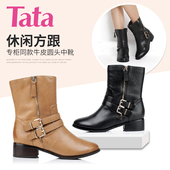 Tata 牛皮中靴方跟圆头女靴2ZC62DZ5 他她冬季专柜同款 清仓