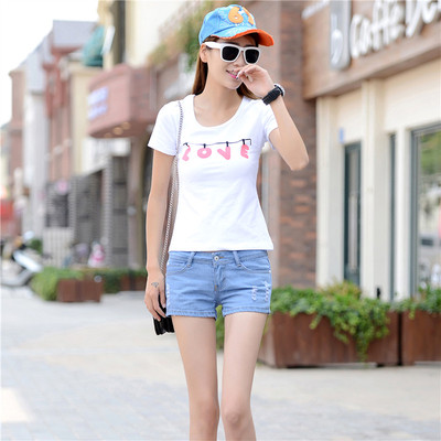 2015夏季新款浅色牛仔短裤女显瘦热裤个性宽松学生街头破洞女裤子