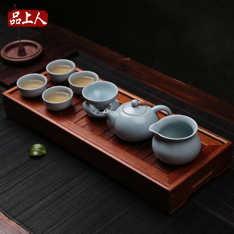 茶具茶盘套装 汝窑 实木红木储水茶台特价陶瓷整套功夫茶具