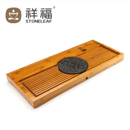 祥福 竹茶盘茶具 重竹乌金石茶托 功夫茶海茶台大号排水茶盘特价