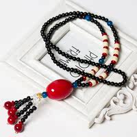 欧美夸张复古多层黑色流苏水滴长款项链韩版时