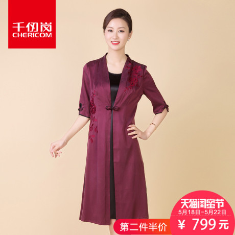 千仞岗夏装真丝连衣裙女中老年气质妈妈装假两件连衣长裙S223003L商品大图