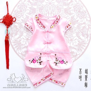 特价新款女童田园风短袖唐装套装女宝宝中式夏