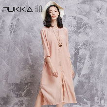 Pukka/蒲牌 夏秋新款原创设计品牌女装铜氨拼接真丝连衣裙图片