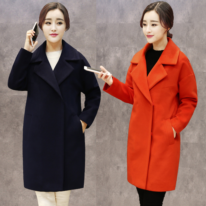 2016春秋新款女装大码韩版中长款加厚茧型毛呢大衣羊绒外套女