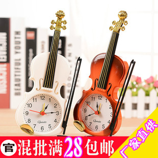 仿真小提琴闹钟2158创意乐器造型桌面时钟客厅塑料摆件百货品货源