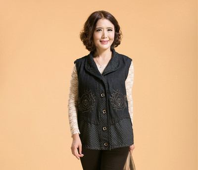 [<em>2015爆款</em>]中老年<em>女装</em>牛仔<em>马甲</em>背心春秋款中老