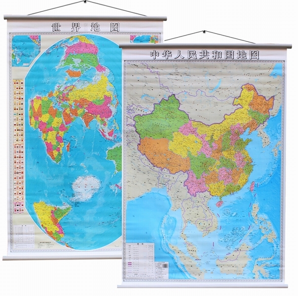 送无痕钉2017中国地图挂图 2017世界地图(知识版)1.1x