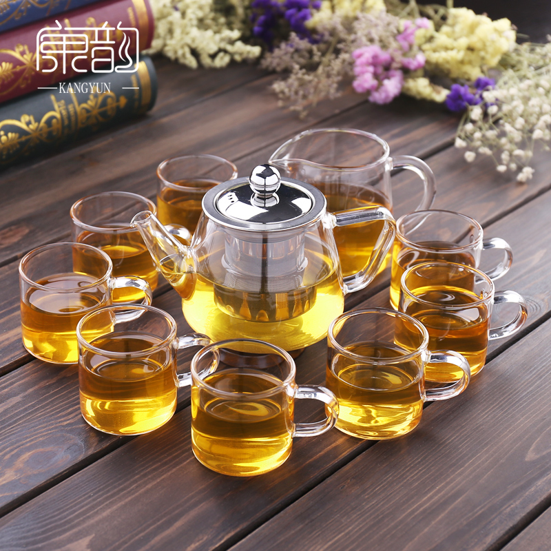 康韵 玻璃茶具套装整套功夫茶具红茶花茶泡茶器带手把杯茶海过滤