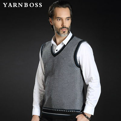 yarnboss男装 春季中年男士商务休闲羊毛背心 修身针织毛衣 男
