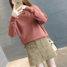 韩版 潮外套 宽松原宿加厚百搭打底针织衫 秋冬新款 高领套头毛衣女装