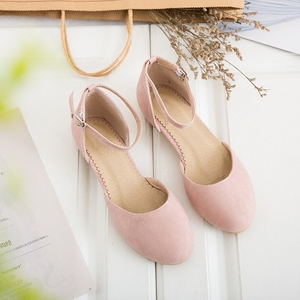 小清新一字扣粉嫩平底包头单鞋