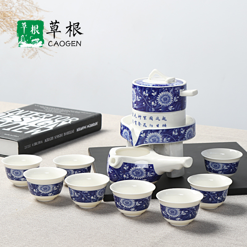 潮汕茶道 清明上河图功夫茶 时来运转石磨自动茶具套装 泡茶器