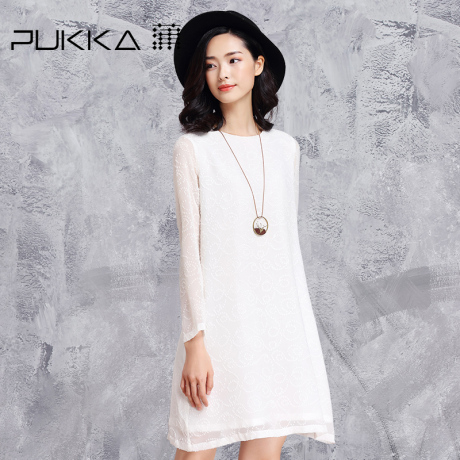 Pukka/蒲牌春秋新款商场同款原创设计大码女装肌理真丝连衣裙商品大图