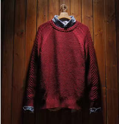 淘宝网购物-男装冬男式酒红色毛衣英伦针织衫