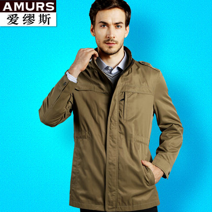 爱缪斯春秋风衣新款中年男士高端外套宽松立领