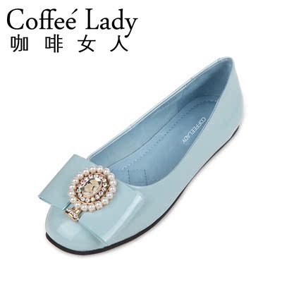 coffeelady/咖啡女人真皮浅口软底平底平跟瓢鞋珍珠甜美系女单鞋