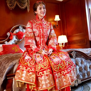 2016新款复古秀禾服新娘中式婚礼礼服敬酒服龙凤褂长旗袍新娘结婚