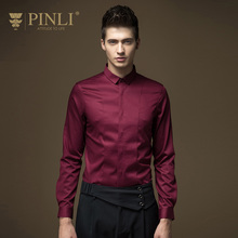 PINLI 品立旗舰店2017春装新款男装纯色微领长袖衬衫男拼接衬衣潮