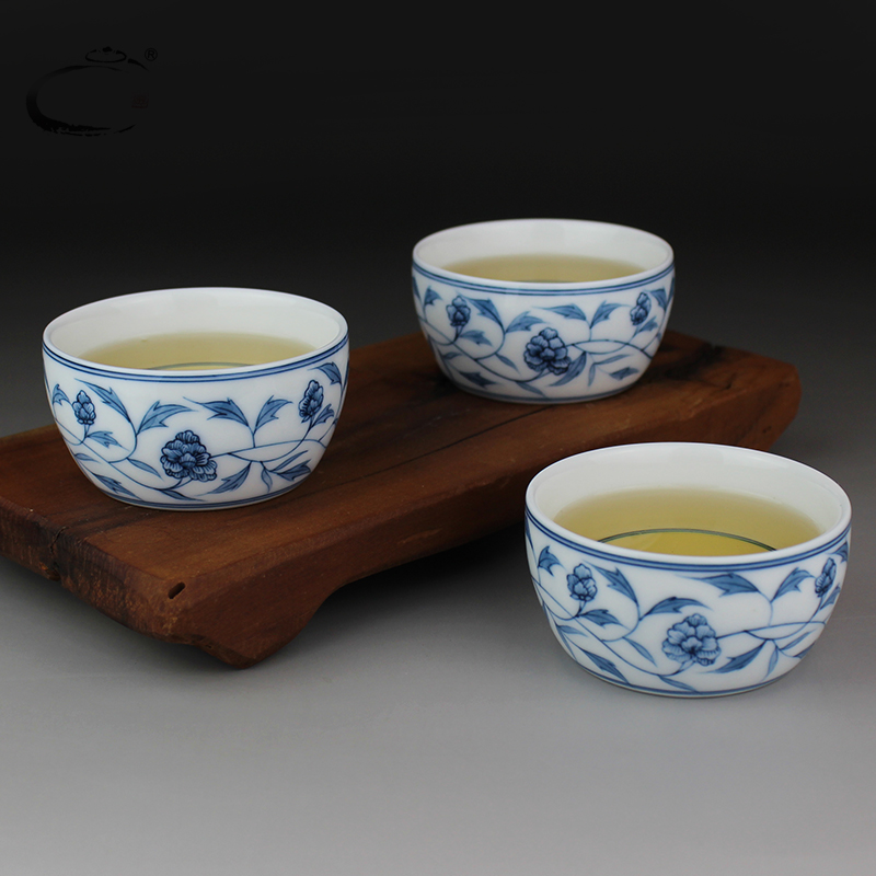 鸡缸杯手绘青花功夫茶杯个人杯功夫茶具茶杯贵和祥陶瓷品茗杯单杯