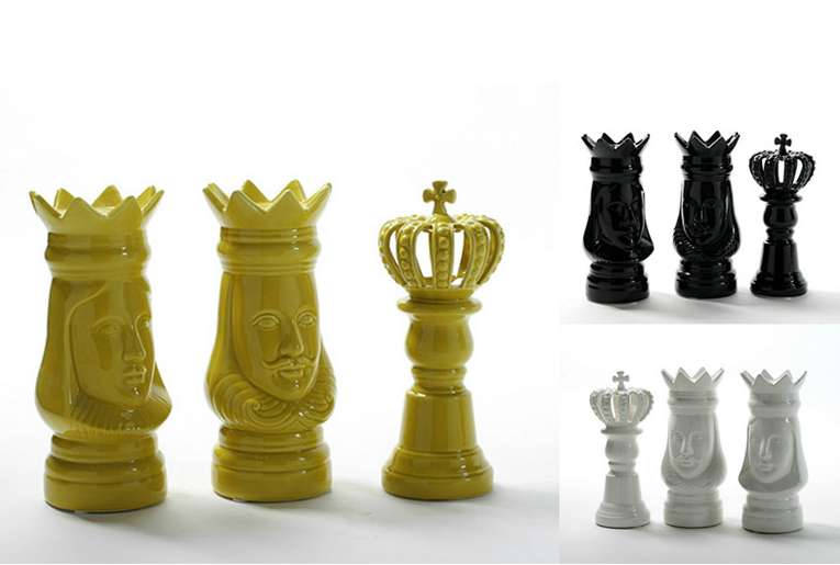 简约现代陶瓷黄色国际象棋六件套 欧式家居样板间工艺