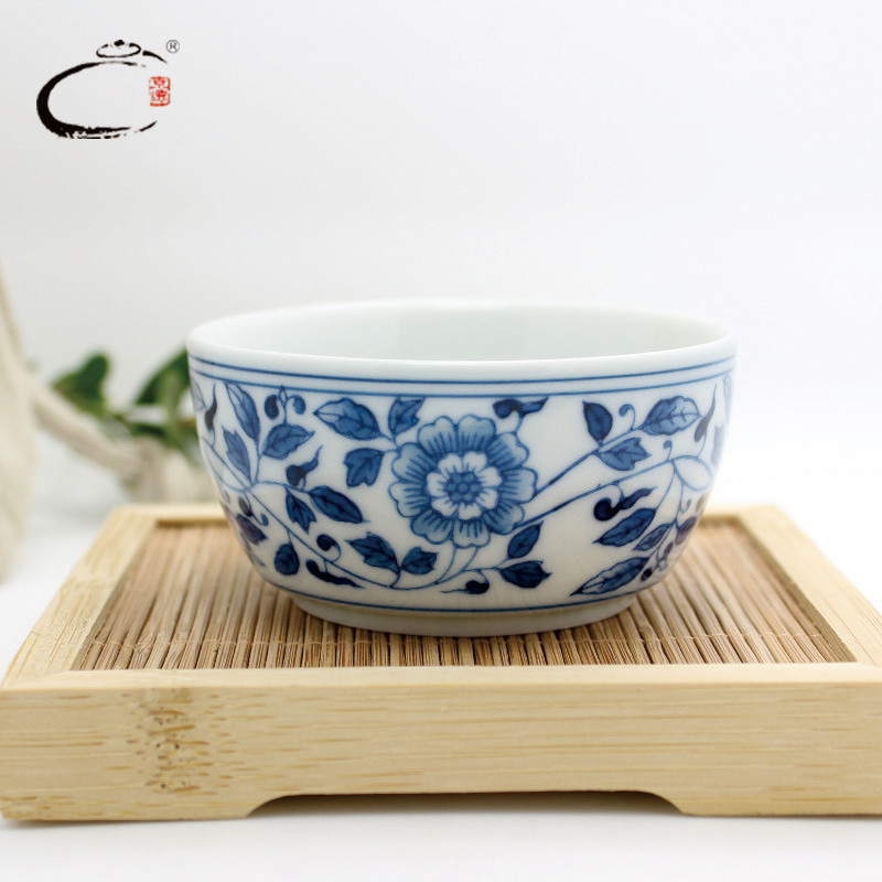京德 贵和祥 手绘青花瓷缠枝花茶碗景德镇陶瓷功夫茶具茶杯品茗杯