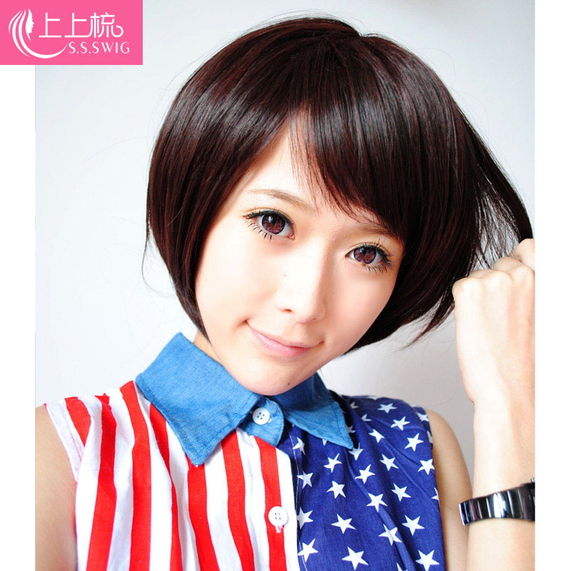 上上梳假发 韩国女生假短发型bobo头 齐斜刘海