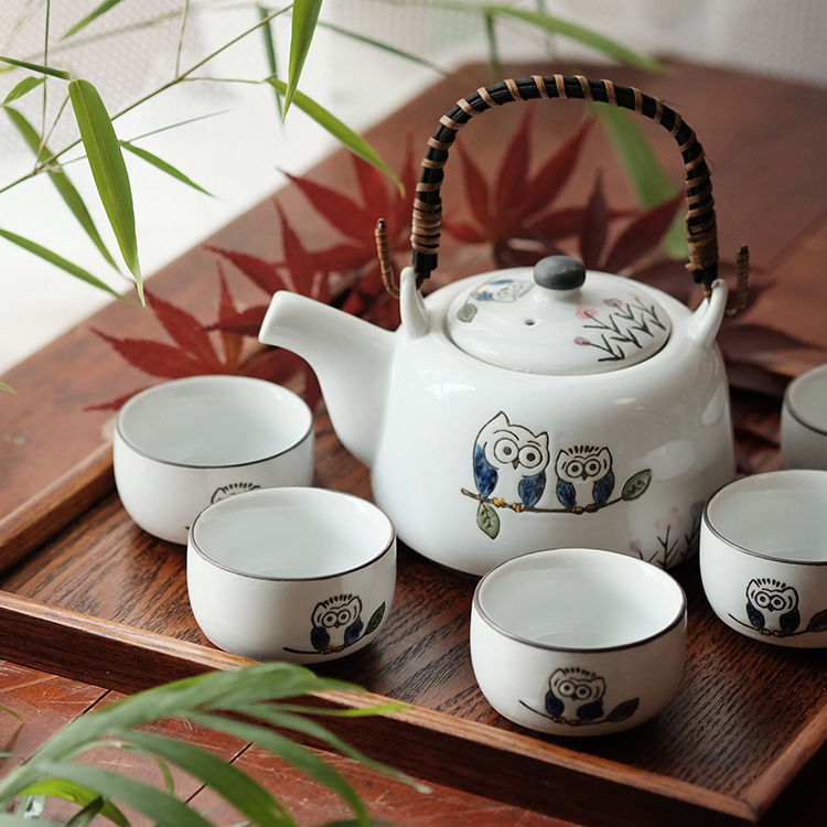 天天特价特力屋同款日式和风猫头鹰茶具套装可爱陶瓷套装一壶五杯