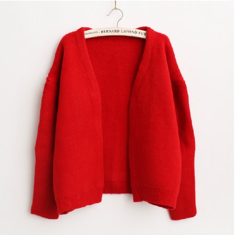 淘宝网购物-韩版大红色<em>毛衣外套女款</em>针织衫蝙