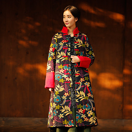 尤瑾 民族风棉衣女长款中国风棉服女装中式印