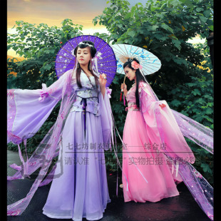 七七坊◆绣花长拖尾飞天七仙女古装唐风舞蹈圆桌裙 清平调款一