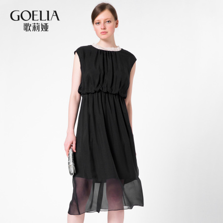 GLORIA/歌莉娅 夏优雅真丝钉珠领收腰连衣裙164K4B870商品大图